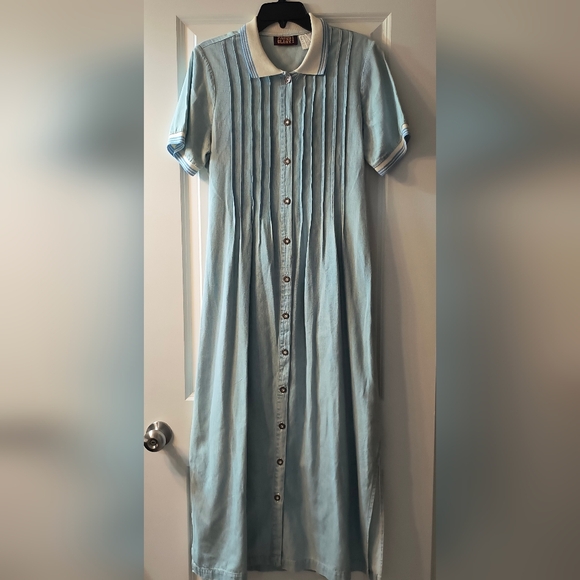 Faded Glory Dresses & Skirts - Vintage Faded Glory Denim Dress Maxi Juniors 9 Y2K Cottagecore Pleated Polo
